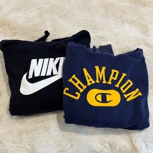 Nike Black Hoodie + Blue Champion hoodie